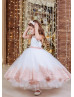 White Tulle Rose Pink Lace Ankle Length Flower Girl Dress